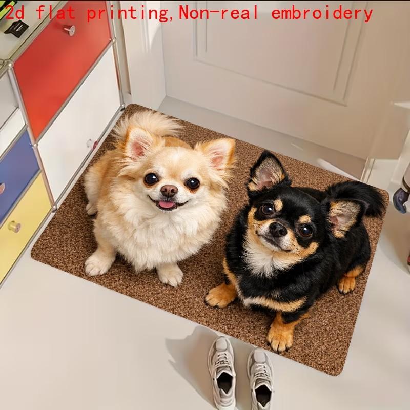 Tapis d'entrée Mignon Chihuahua Bienvenue Chien à Poils Longs Tapis de Sol Intérieur Extérieur Tapis pour Salon Amoureux des Animaux Cadeau 50x80cm
