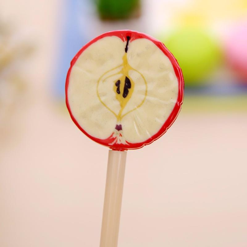 Meyveli Lolipop Şeklinde Yazı için Jel Kalemler Kawaii Karpuz Siyah Mürekkepli Kalem Sevimli Kırtasiye Ofis