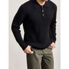 Herren S Langarm Strick Poloshirt Pullover Gerippte Textur Old Money Stil