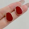 Trendy Wine Red Enamel Oil Stud Earrings for Women Party Punk Jewelry Unique Design Irregular Geometry Twist Oval Earrings Gift