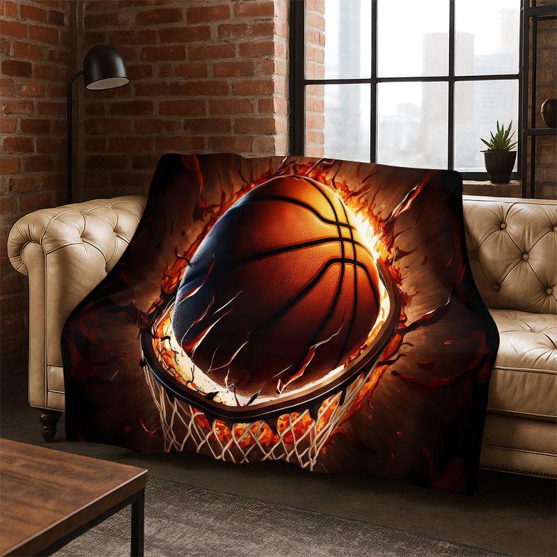 Retro Basketball Court Cartoon Sports Flannel Blanket Soft Warm Throw Blanket for Bedroom Living Room Bed Travel Camping Picnic
