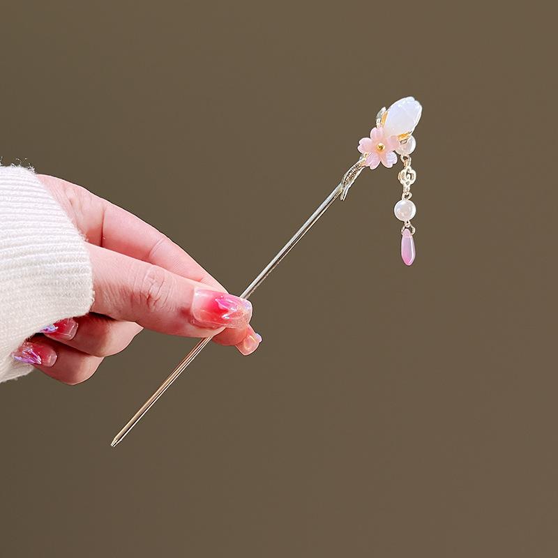 

Новая китайская заколка для волос Элегантная заколка для волос с цветком из перегородчатой эмали для женщин Винтажное изысканное украшение для волос Ханфу Заколки для волос для девушек розовый