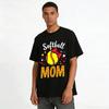 Softball Mom Leopard Print Bow Heart Graphic Casual Tee Pure Cotton T-shirt