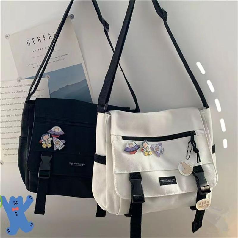 Harajuku Versatile Messenger Bag, Retro Street Crossbody Bag, Student School Canvas Bag,Casual Large Capacity Shoulder Bag