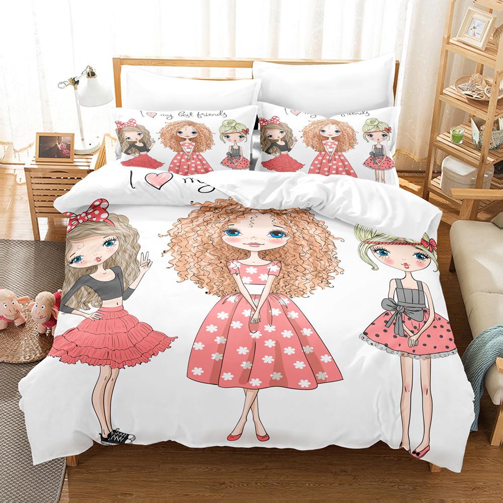 3D souprava ložního prádla pro dívčí pokoj Taneční dívčí povlak na peřinu 2/3dílný dárek k narozeninám AU140 * 210 v plné velikosti mikrovlákno Rychleschnoucí měkký bytový textil