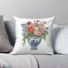 Chinoiserie Vase Poppy Peony Square Pillowcase Polyester Linen Velvet Printed Zip Decorative Car Cushion Case