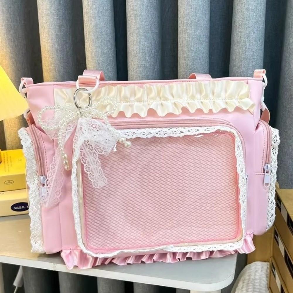 Borsa a tracolla trasparente con fiocco stile Lolita, Borsa tote di grande capacità, Borsa a tracolla carina anime, Giapponese