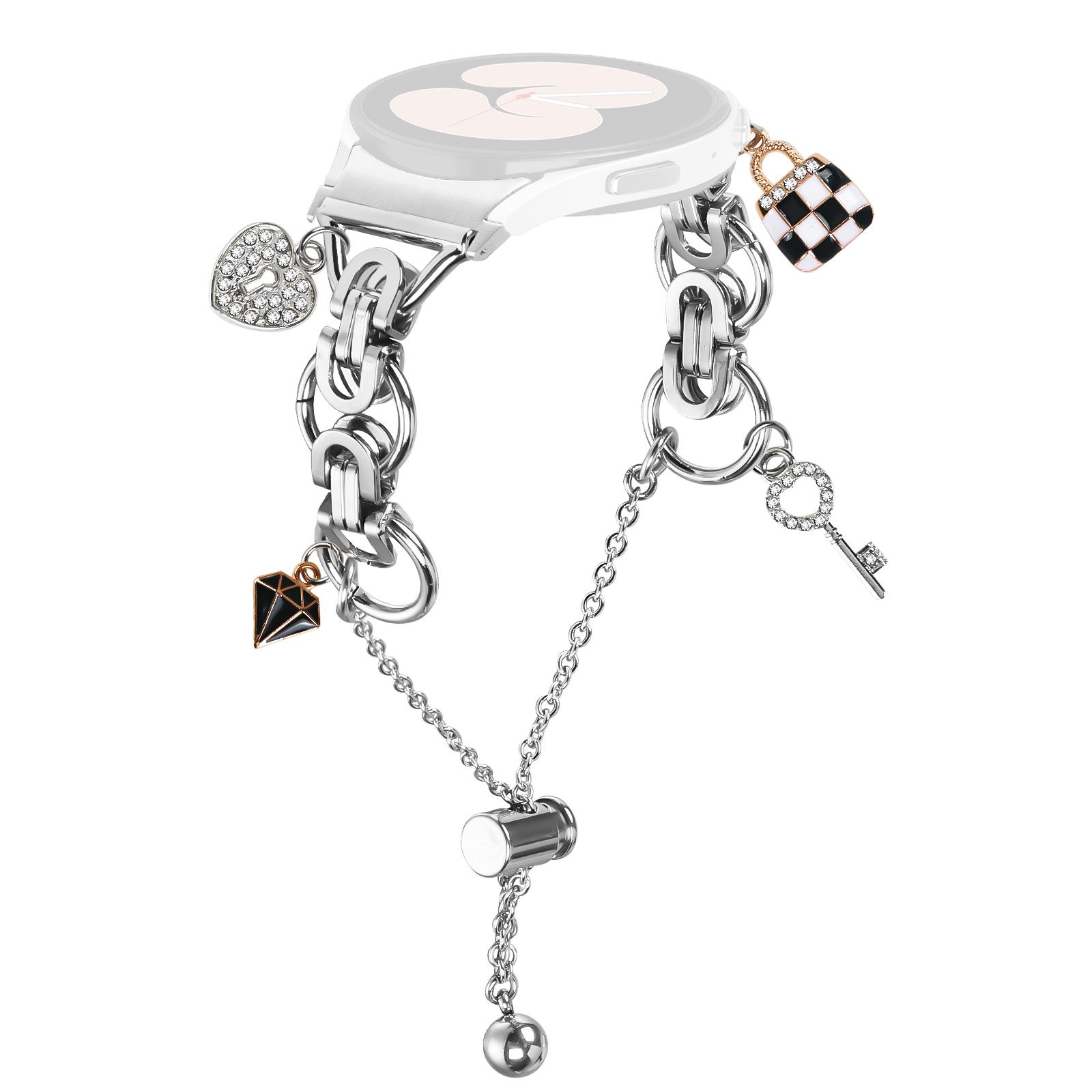 

Watch Band with Quick Release Connector for Samsung Galaxy Watch5/Watch4 Silver Single Chain Style Metal Alloy Strap A