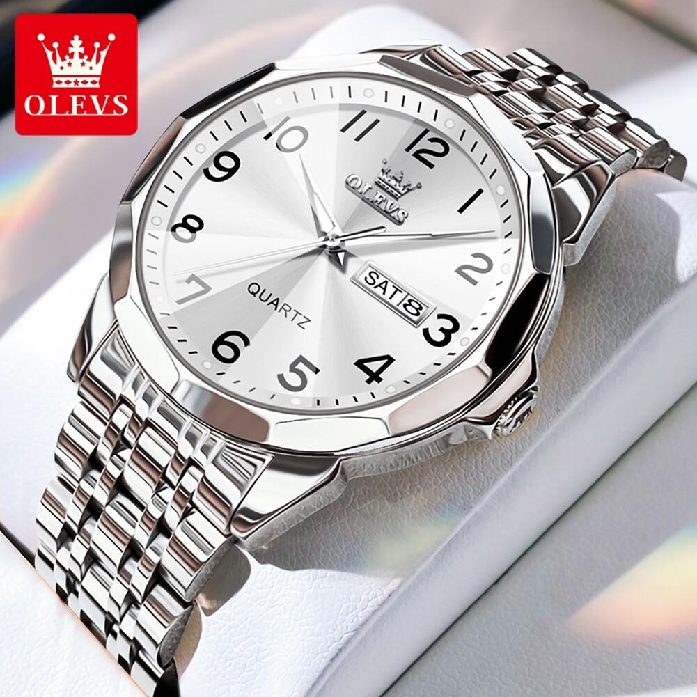OLEVS Men Watch Original Brand Waterproof Luminous Quartz Watch Rhombus Mirror Stainless Steel Watch With Box