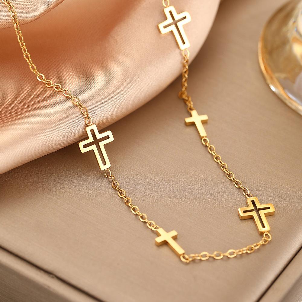 Minimalist Hollow Small Cross Chain Necklace Jewelry 60CM