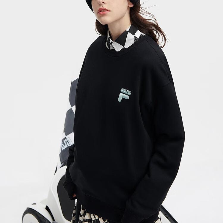 Fila Fusion Fob Series Letter Round Neck Fleece Pullover Sweatshirt Unisex sweatshirt Black T11U343205FBK