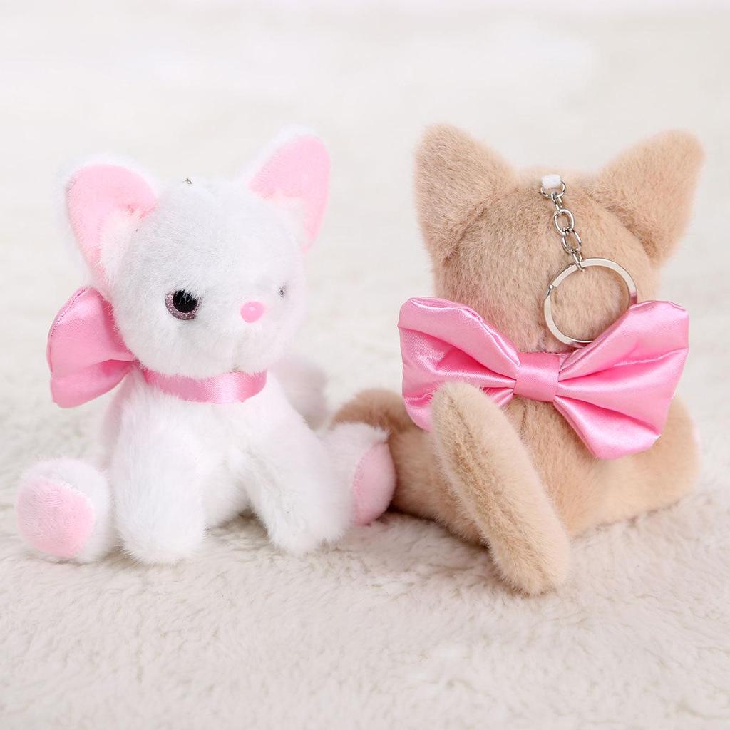 Kitten Plush Bowknot Keychain: Cute Cat Doll Charm for Girls' Bags