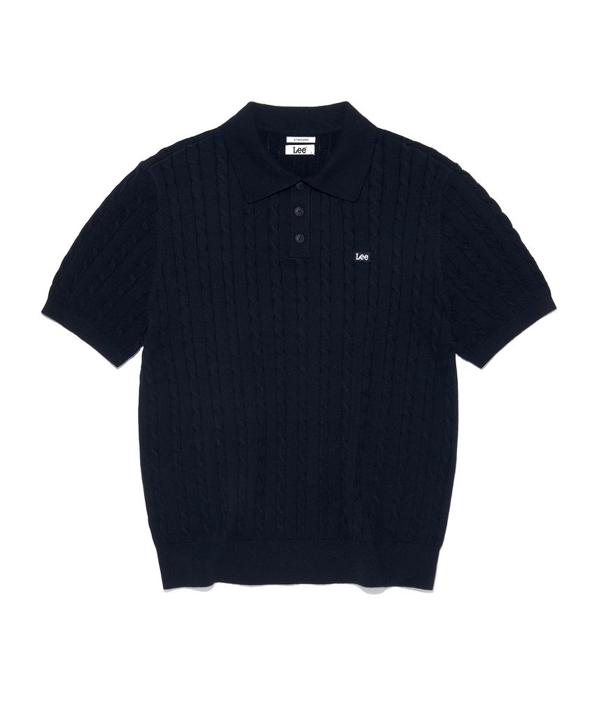 LEE Cable Collar Short Sleeve Knit Navy