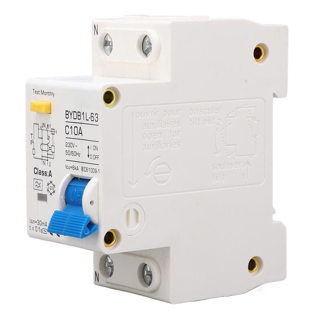 Circuit Breaker 1P+N Leakage Protection Switch 10A 230V AC DIN Rail MCB for Home