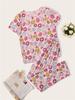 European and American Style Women's Fashion Spring Loungewear 2 Piece Short Sleeve Long Pants Pajamas Set Floral Print Homewear