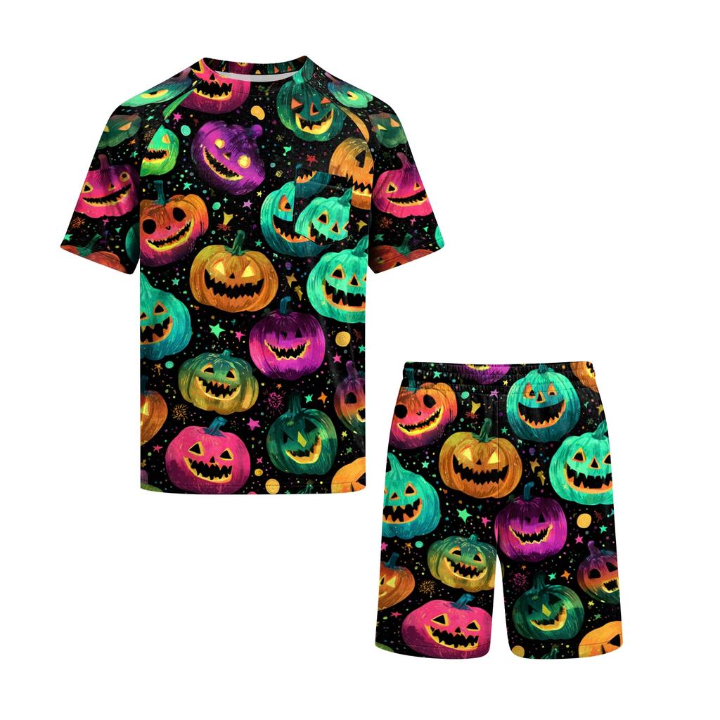 Men's Halloween Casual Pajama Set Short Sleeve Top and Shorts Comfortable Lightweight Sleepwear for Home Relaxation