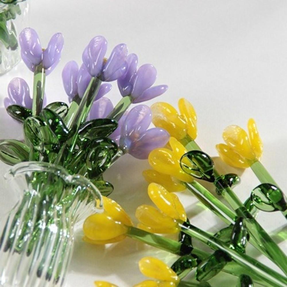 Simulerad Blomma Glasblomma Dekoration Färgglad Glasblomma Bukett för Hemrumsinredning