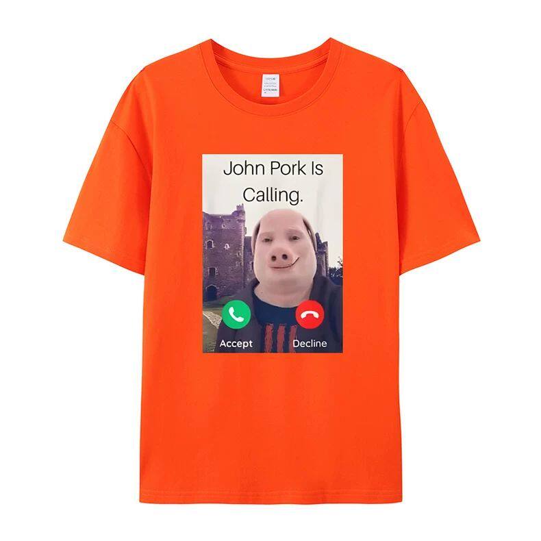John Polk Is Answering A Phone Call on A Humorous and Interesting Pig Lover Printed Tshirt for Unisex and Women Casual Tshirt