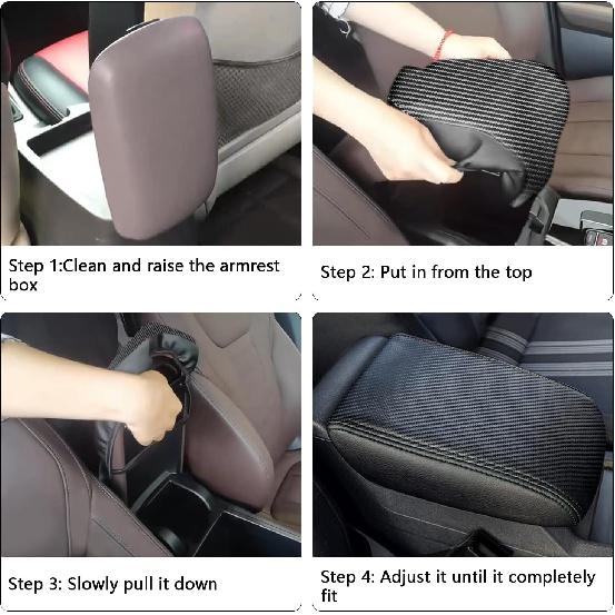 Armrest Cover Suitable for Toyota Camry 2007-2011 Leather Central Console Armrest Box Protector Pad (Black Leather + Black Stitch)