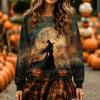 Women's Long Sleeve Halloween Print Neck Pullover Sweatshirt Top