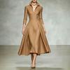 Women's Elegant V-Neck Satin Long Sleeve Dress with Waist Tie for Fall Winter