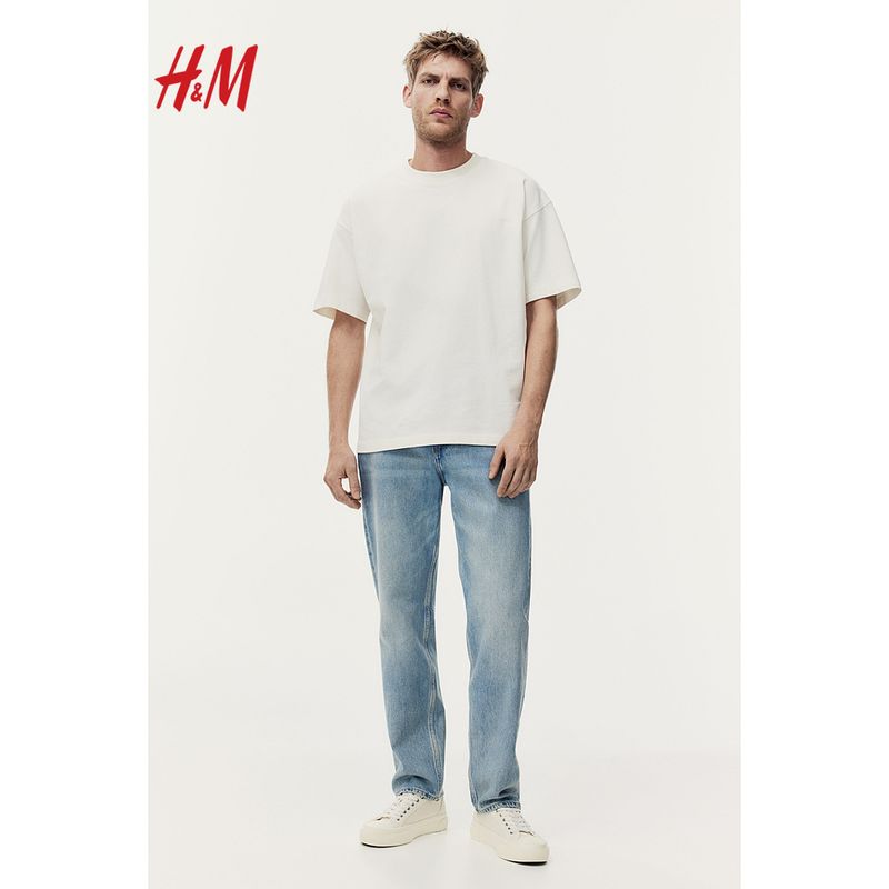 

HM Men s Clothing Denim Summer Men s Casual Trousers Loose Straight Mid-Waist Pants 0875105