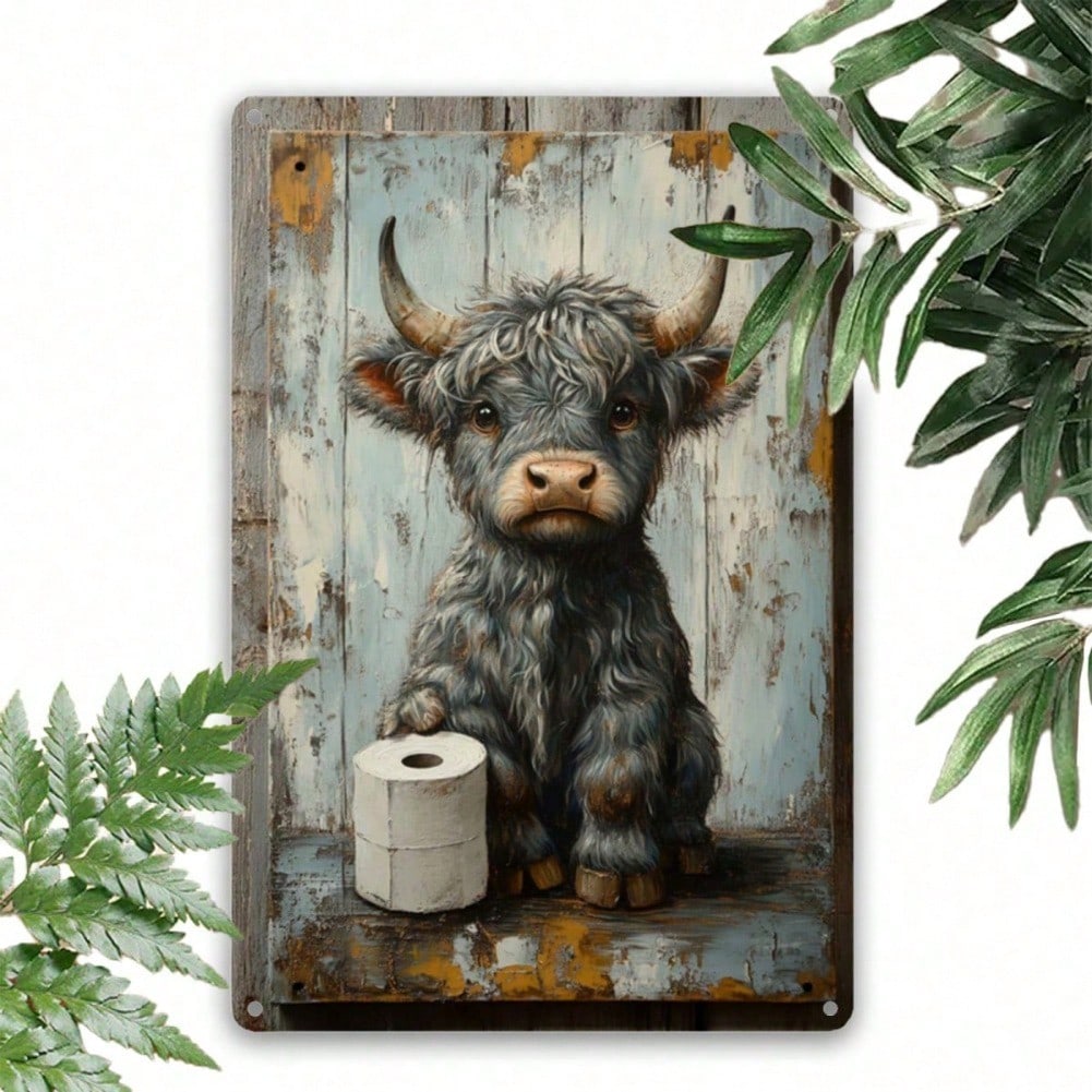 Vintage Hochlandrind Blechkunst Wanddeko Toilettenpapier Schild 7,8x11,8 Zoll Haus Bauernhaus Café Bar Geschenk Geburtstag Abschluss