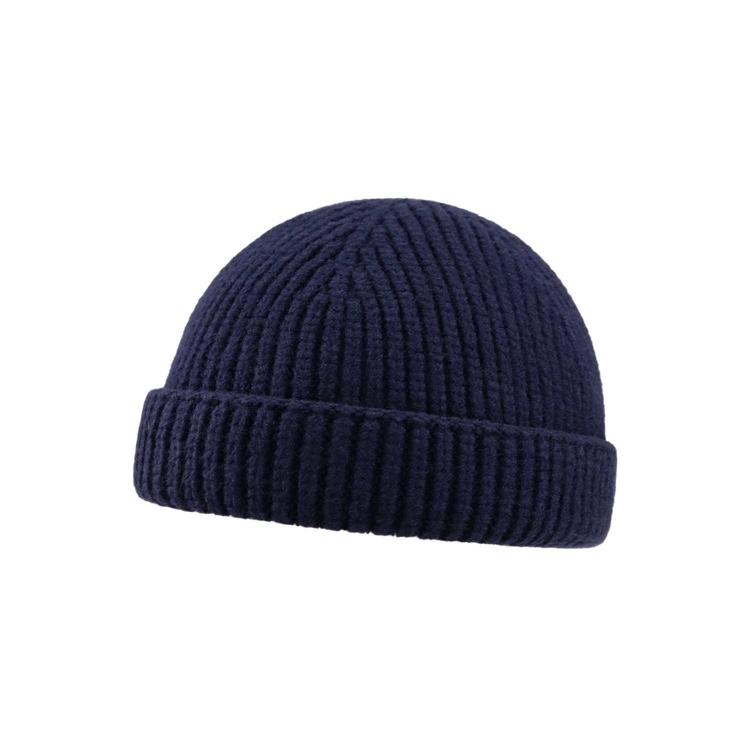 

Мужская шерстяная вязаная шапка-бини в японском стиле, теплая, ветрозащитная, для осени и зимы Elastic темно-синий