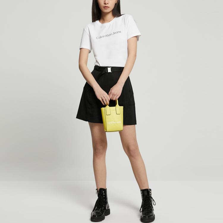 Calvin Klein Logo Print Round Neck Short Sleeve T-Shirt Women Tops White J217960-YAF