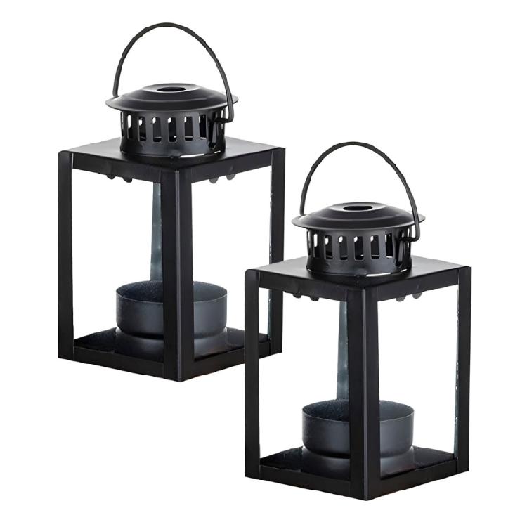 Linternas Metálicas Colgantes Retro Para Velas Casas de Campo Diseño de Panel de Vidrio Cuadrado Portavelas Decorativo para Exteriores Interiores