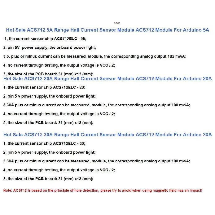 Hall Current Sensor Module ACS712 module 5A 20A 30A Hall Current Sensor Module 5A/20A/30A ACS712