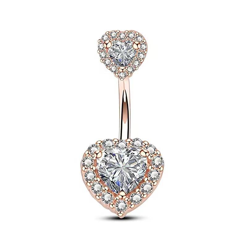 1pcs Red Zircon Curved Heart Belly Button Ring 14G Sexy Body Navel Piercing Nombril for Women Stainless Steel Blue Color Belly R