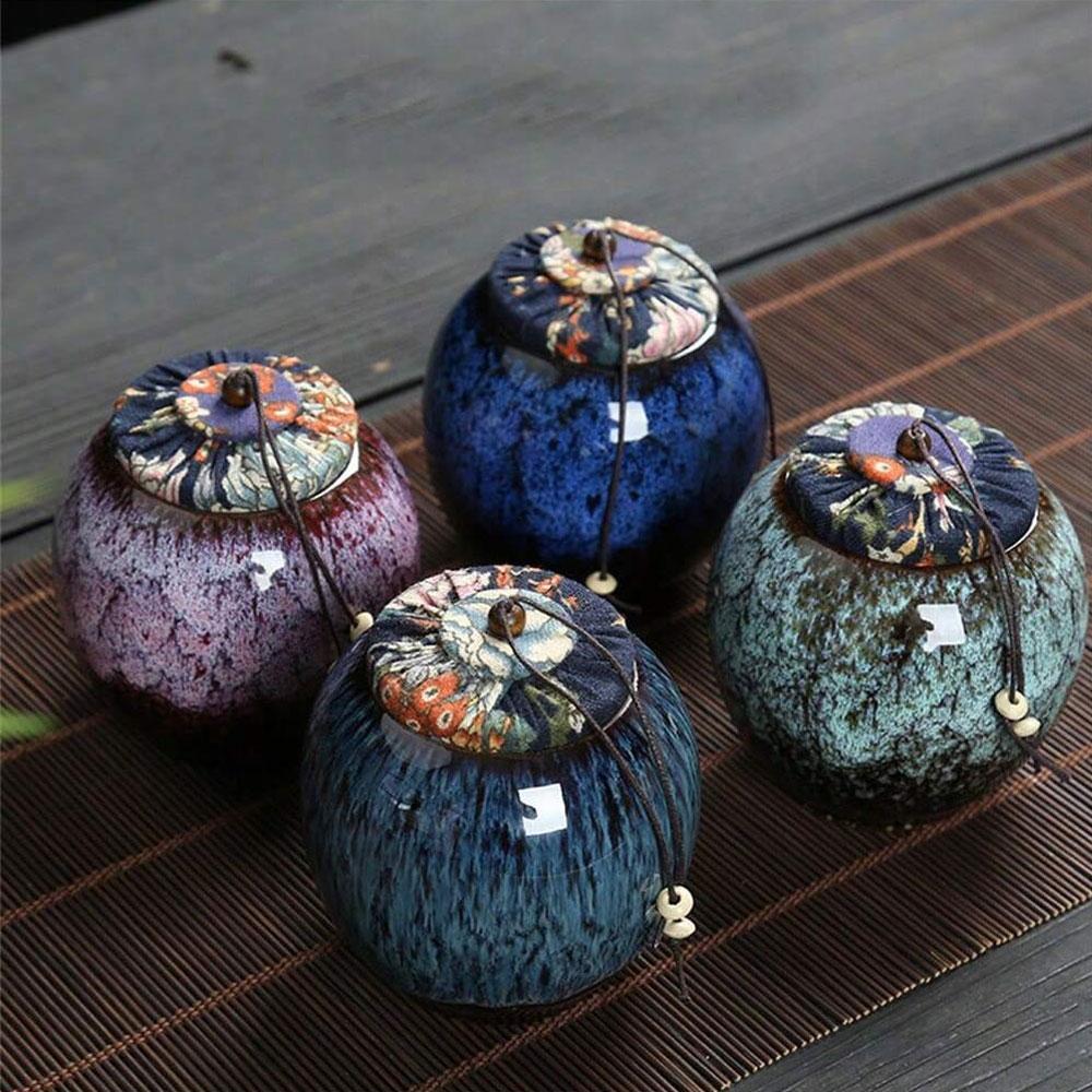 Lata de té de cerámica, tarro sellado, caja de té pequeña, lata de té portátil, tanque de almacenamiento, tarros de dulces, contenedor de alimentos, organizador de té, tarro decorativo