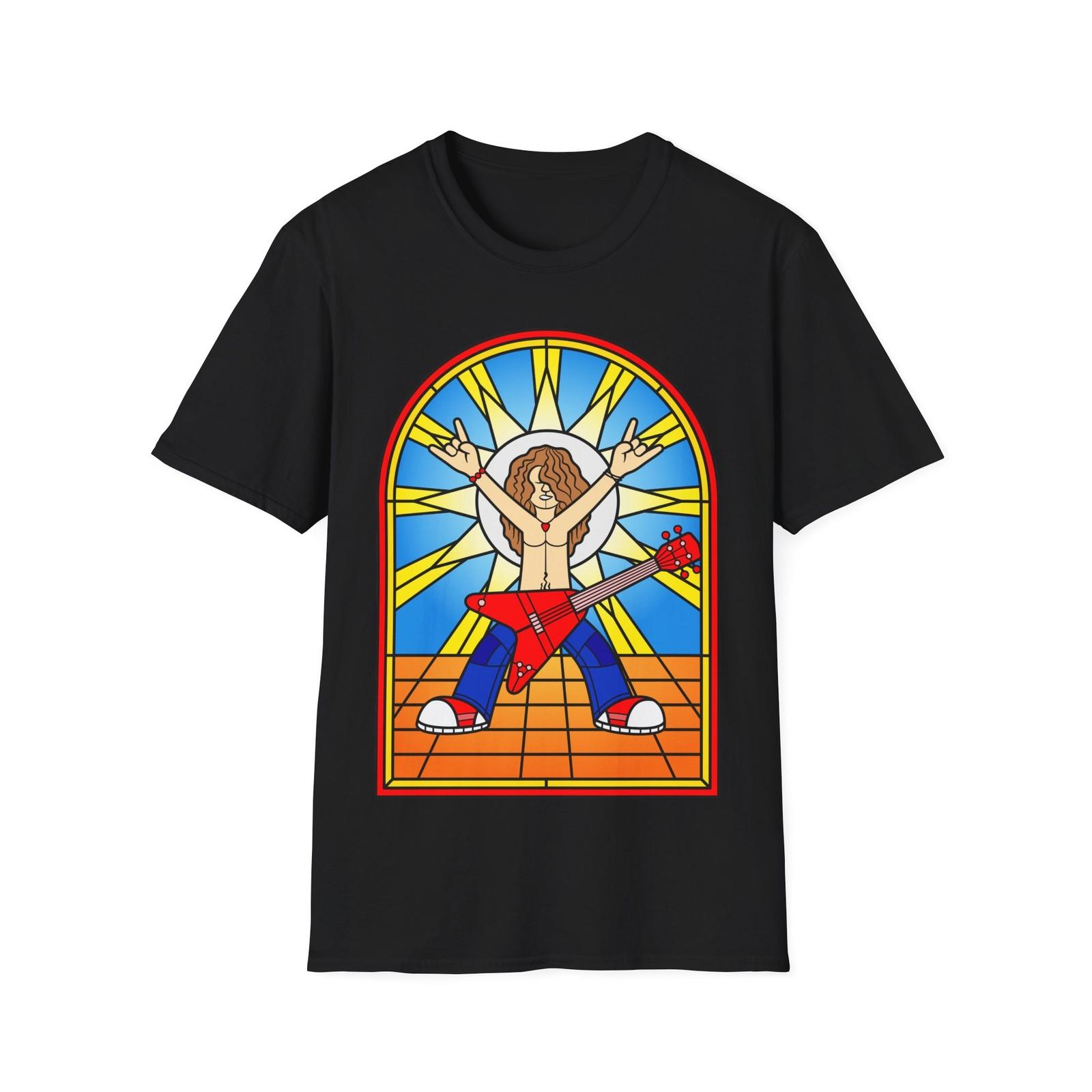 

Stained Glass Guitarist T-Shirt, Musician Tee, Rock Band Shirt, Unisex Softstyle S