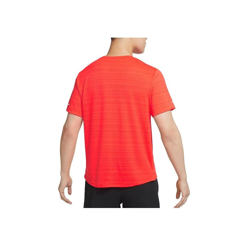 Nike Dri-FIT Miler Logo Print Striped Quick-Dry Running Comfortable Crew Neck Short Sleeve T-Shirt Men Tops Orange CU5993-635