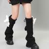 Japanese Cute Bear Rabbit Dolls Cable Knit Drawstring Leg Warmers for Women Warm Flared Foot Covers Knee Length Socks  Medium Gray