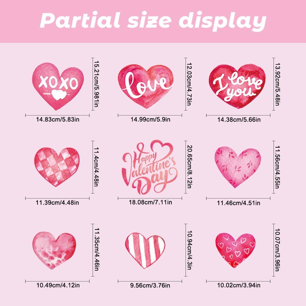 Valentines Day Window Clings 6 Pcs Double Sided Heart PVC Stickers Reusable Easy Peel On Off for Glass 20 30cm