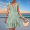 Women's Fashion Casual V Neck Wavy Edge Print Short Sleeve Dress