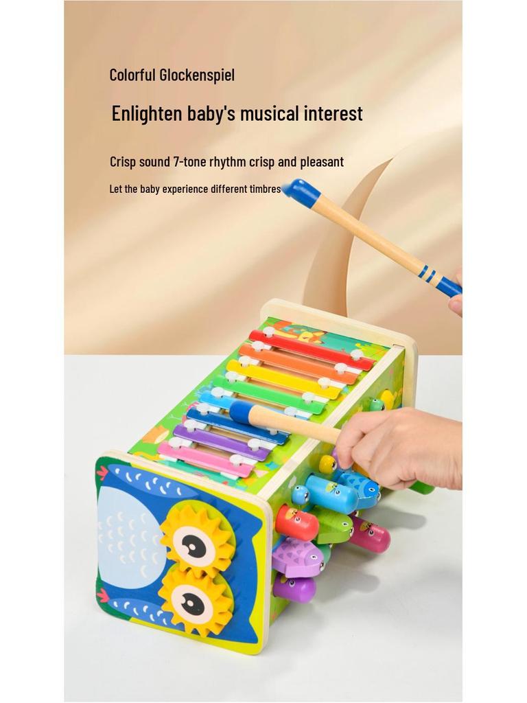 Children's Wooden Educational Toys Set: Elephant Piano, Whack-a-Mole Dinosaur, Tractor, Matching Puzzle for Parent-Child Play