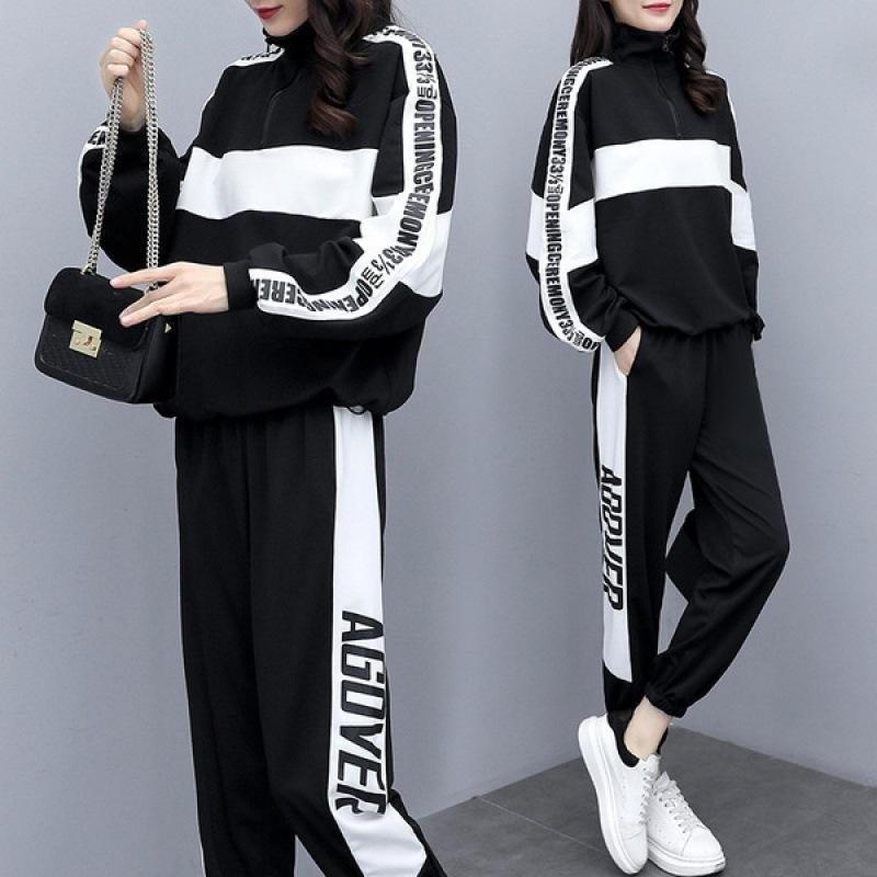 Plus Size Women's Clothing Fat Junior High School and High School Students Lose Age and Look Slim Two-piece Spring Fashionable Sportswear Suit