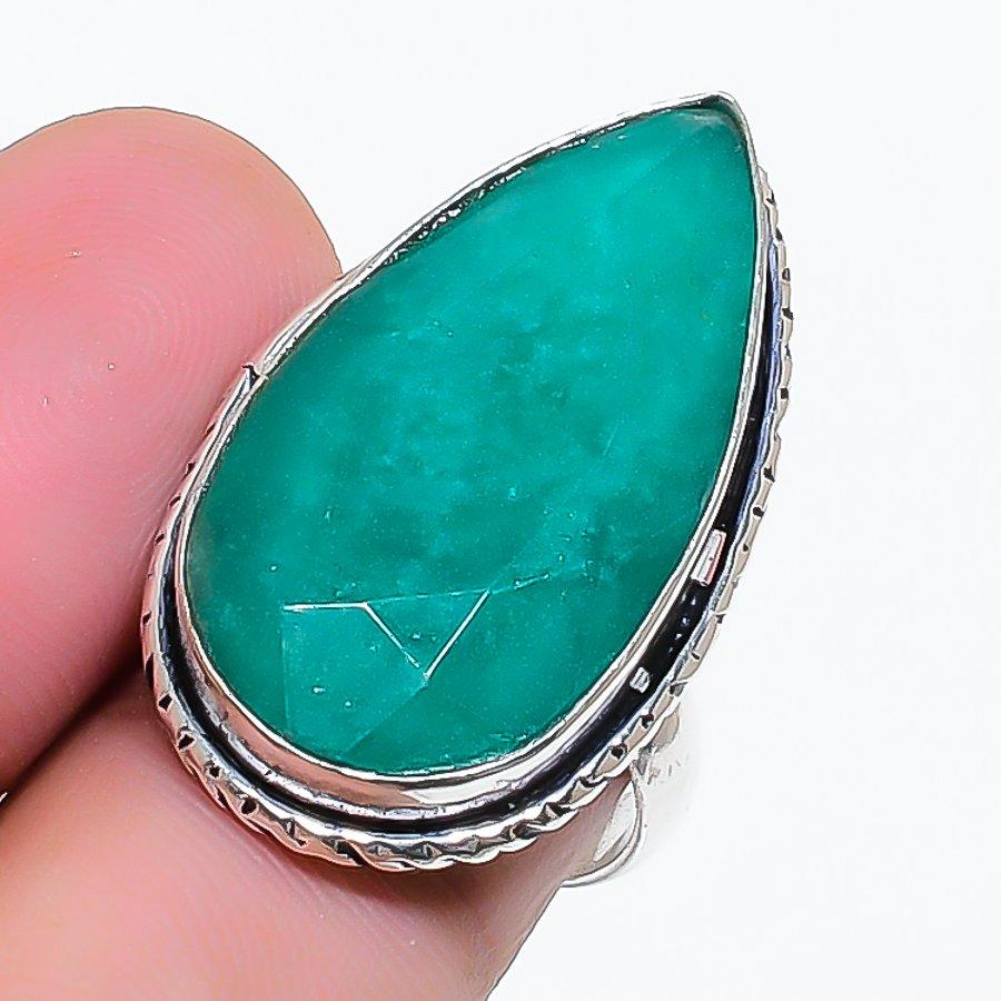 Natural Emerald(Simulated) Gemstone 925 Sterling Silver Jewelry Ring Size 6 AR-17663
