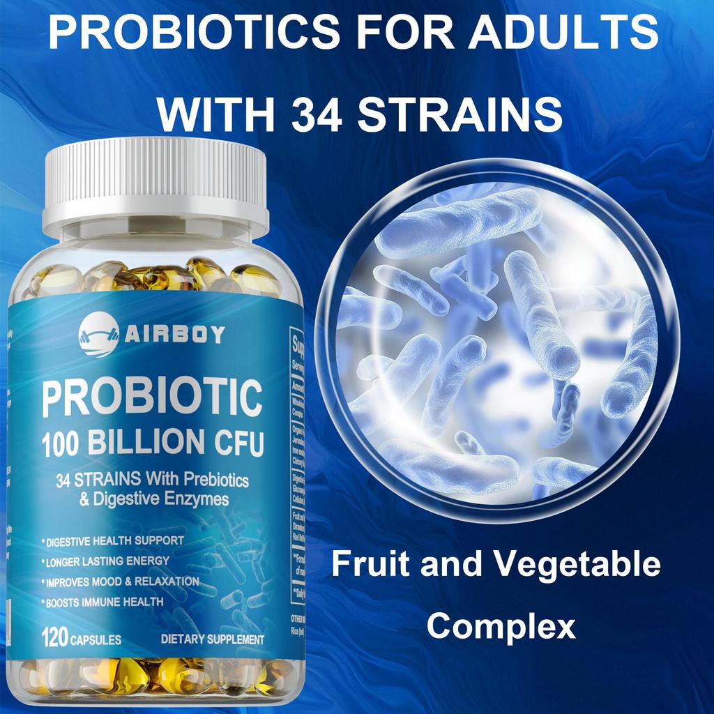 120pcs Prebiotic 100 Billion CFU - Digestive Enzyme-Gas & Bloating Relief,Immune