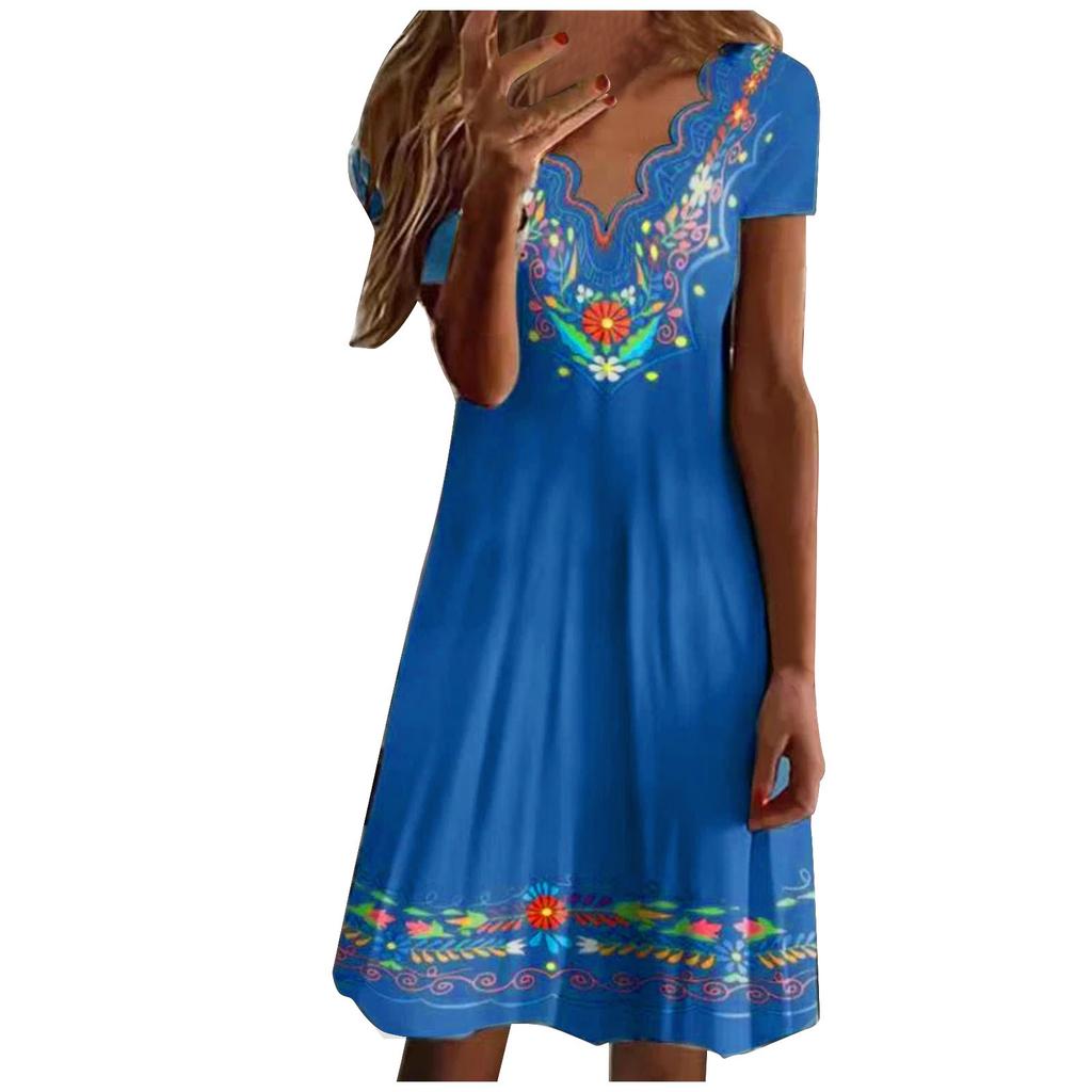 Women's Dresses Ethnic Print Loose Elastic Colorful Dresses