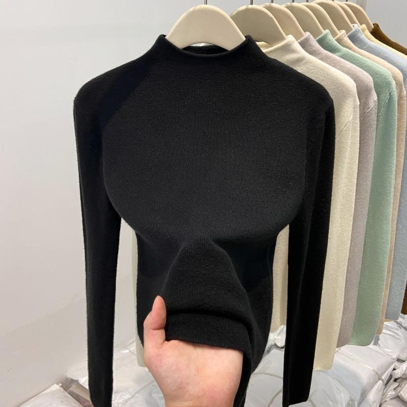 Spring semi-turtleneck inner top women's soft waxy lazy style bottoming shirt soft waxy temperament versatile knitted sweater