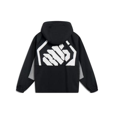 Li Ning Badfive Tactical Letter Print Hooded Windbreaker Men Outerwear Black AFDU829-2