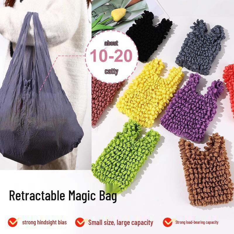 Eco-Friendly Retractable Tote: Large-Capacity Pleated Shopping Bag with High-Value Design