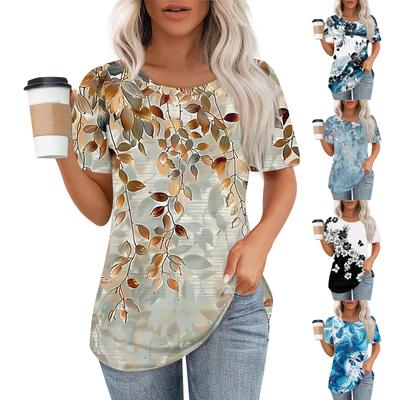 Women's Fashionable Casual Short Sleeve Print Round Neck Pullover Top