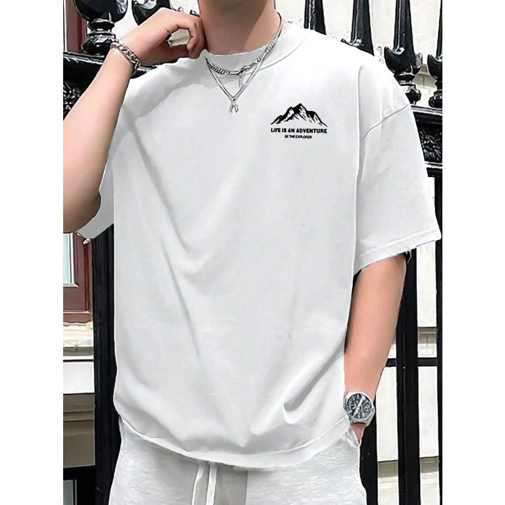 

Летняя мужская повседневная свободная футболка большого размера из 100% чистого хлопка с принтом в виде букв и гор, с круглым вырезом и короткими рукавами XXL