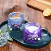 200ml doppelwandige Glasbecher Tasse Kaffeetasse mit Trockenblumen Dekorativ Kreative Blumentasse Haushaltswasserbecher Trinkgläser