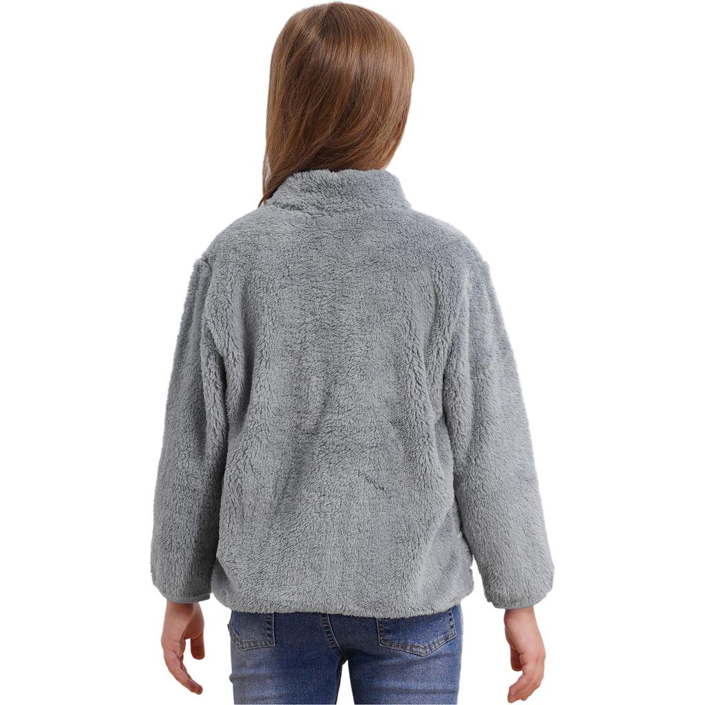 Kids Casual Outerwear Long Sleeve Stand Collar Soft Plush Zipper Closure Pockets Side Warm Jacket